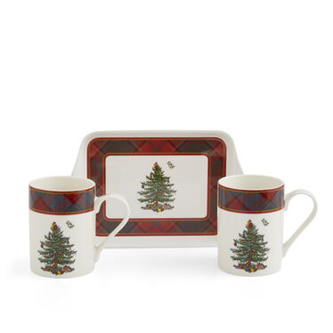 Christmas Tree Tartan Set of 2 Mugs & Tray Christmas Tree Tartan Set of 2 Mugs & Tray